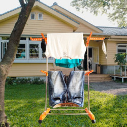 TNC Steel, Plastic Floor Cloth Dryer Stand ORANGE SINGLE POLL 2 TIER MOVABLE & FOLDABLE CLOTH STAND(2 Tier)