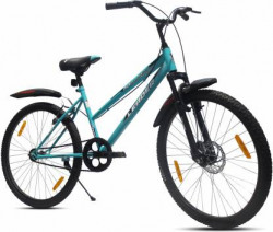 LEADER URBAN GIRL 26T CITY BIKE WITH FRONT SUSPENSION AND DISC BRAKE| Ideal for Girls 26 T Girls Cycle/Womens Cycle(Single Speed, Green, Black)