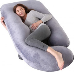 JAGA HOME DECOR G Shape Cotton Solid Pregnancy Pillow Pack of 1(Grey)