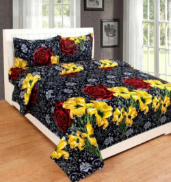 PLAYAR Reversible Polycotton Queen Bed Cover(Black, 1 DOUBLE BEDSHEET WITH 2 PILLOW COVERS)