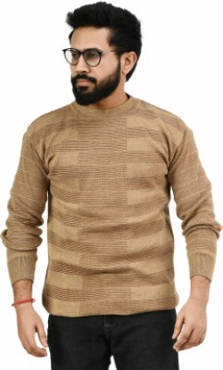 Life and style Striped Round Neck Casual Men Beige Sweater