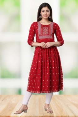 Vnyashri Women Printed Ethnic Dress Kurta(Maroon)
