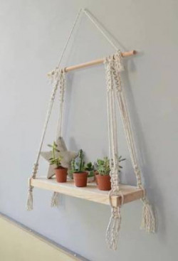 ONEDEEP Macrame Wall Hanging Shelf Wood Floating(White)