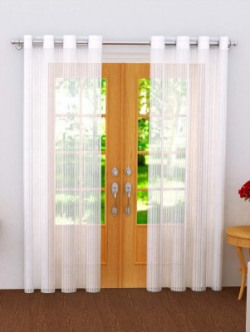 Panipat home decor 213 cm (7 ft) Net Transparent Door Curtain Single Curtain(Striped, White)