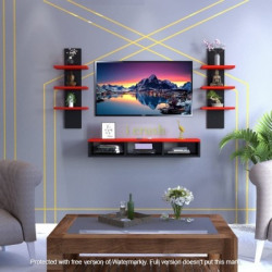 icrush Set Top Box Stand TV Unit Black & red Engineered Wood TV Entertainment Unit(Finish Color - Red and Black, DIY(Do-It-Yourself))