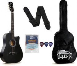 intern INT-38C-BK Acoustic Guitar Linden Wood Rosewood Right Hand Orientation(Black)
