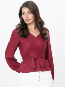 Tokyo Talkies Casual Full Sleeve Solid Women Red Top