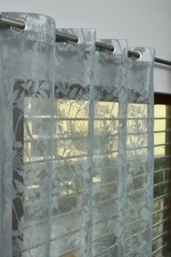 Fracas 152 cm (5 ft) Net Semi Transparent Window Curtain (Pack Of 2)(Self Design, Grey)
