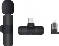 IMAGINEA 2.4 GHz 2 in 1 K8 Wireless Microphone, Plug Play Digital Mini Portable Recording Wireless Microphone(Black)