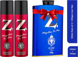 Z - Magnetism for Men Z Classic Deo 150ml (Pack of 2) + 100gm Icon Talc - For Men Deodorant Spray - For Men(150 ml)
