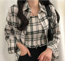 Casual Regular Sleeves Checkered Women White, Black Top