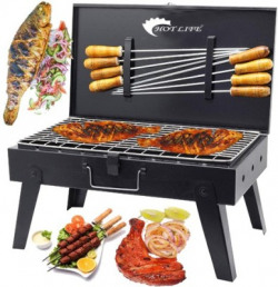 HOT LIFE Folding (Device) Briefcase Metal Barbeque,8 Wooden Handle Skewers, 1 Iron Grill Charcoal Grill