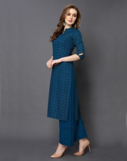 Samah Women Geometric Print Straight Kurta(Dark Blue)