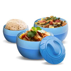Frenchware Casserole Set of 3 (1.8L, 1L & 500ml Containers) Double Wall Construction, PU Insulated Walls, Stainless Steel Inner, Leak-Proof Lids, Hot & Cold, Microwave Safe, Dishwasher Safe (Blue)