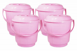Wonder Homeware 5 Liter Plain LT Heavy Quality Plastic Bucket with Lid,for use in Bathroom, Kitchen, Laundry, Garage,Pack of 4 Pc, 5 Liter, Blue Color (Pink)