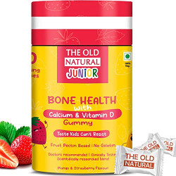 The Old Natural Bone Health Calcium & Vitamin D Fruit Pectin Based Gummies I 100% Veg No Gelatin I Tempting Mango & Strawberry Flavours (Pack of 1-30 Gummies)