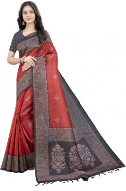 Aura Woven, Solid/Plain, Polka Print Kalamkari Cotton Silk, Pure Silk Saree(Red)