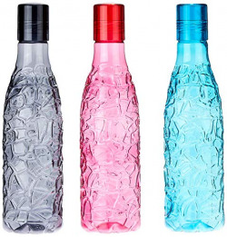 Amazon Brand - Solimo Textured Plastic Water Bottles, Set Of 3, Multicolour, 1L Each, 1 liter