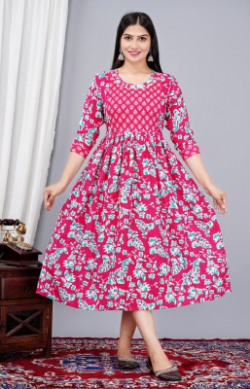 Jai Vijay Creations Women Printed Anarkali Kurta(Pink)