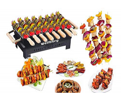Wellberg tandoori grill barbeque charcoal With 7 Skewers, 1 Tong, 1Glove for roasting/Grilling/Toasting, Outdoor Parties