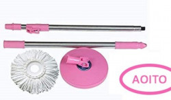 Aoito Mop Rod Full Stick Stainless Steel with 1 Refill 360 Degree Rotating Pole Spin Mop Head and Rod(Pink, Steel)
