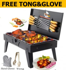 Geico master Briefcase Folding Barbeque Grill, 8 Skewer,1 Metal Grill, Hand Glove,1 Tong Charcoal Grill