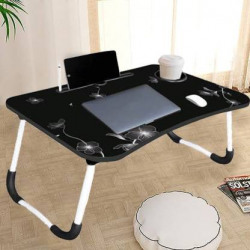LavelX Multipurpose Foldable with Cup Holder, Study , Bed, Wood Portable Laptop Table(Finish Color - Flower Black, Pre Assembled)