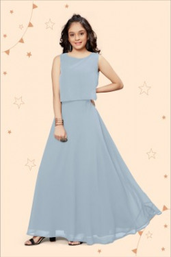 Kidotsav Indi Girls Maxi/Full Length Party Dress(Grey, Sleeveless)