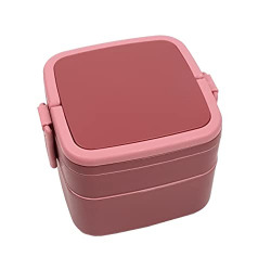 Crackles Modern Design Square Shape Double Decker Lunch Box with 1 Spoon for School Kids Boys and Girls and Office Men and Women (Light Maroon)