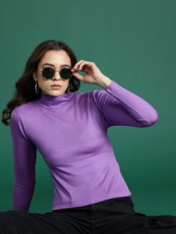 Dressberry Solid Turtle Neck Casual Women Red Sweater