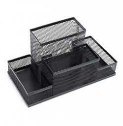 GLUN Metal Desk Organizer with 4 Different Compartment, Metal Mesh Desk Organizer Stationary Storage Stand Pen, Pencil Holder for Office, Home, and Study Table (Modern)
