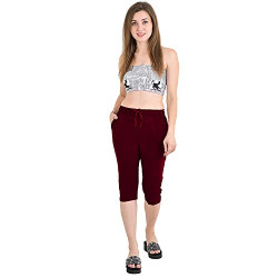 Amazon Brand - Nora Nico Women Cotton Regular Fit Capri with Pockets (XXL, Wine)