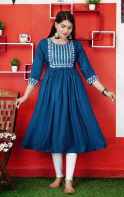 Women Embroidered Viscose Rayon Anarkali Kurta(Blue)