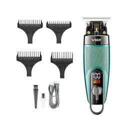 VGR V-975 Professional Rechargeable cordless Pro Self Haircut Hair Clipper, Beard trimmer with Digital Display & Hanging Loop Stainless steel Blades USB Charging cable 3 Guide Combs for men (Green)