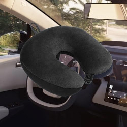 Kuber Industries Travel Neck Pillow|Neck Support Rest Pillow|Velvet Cover with Microfiber Fillling (Black)