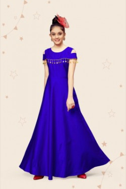 Kidotsav Girls Maxi/Full Length Party Dress(Blue, Short Sleeve)