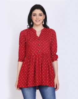 HANUMNTRA Casual 3/4 Sleeve Polka Print Women Maroon Top