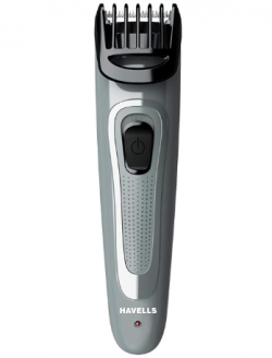 Havells Bt5100C Rechargeable Beard Trimmer with Hypoallergenic Blades; Zero Trim with 0.5 Mm Precision;Upto 17Mm Length Setting for All Trending Styles; 45 Min Runtime, Battery Powered (Grey)