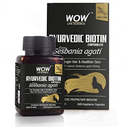 WOW Life Science Ayurvedic Biotin Capsules from Sesbania agati - Made with natural Sesbania agati (500mg) - For Stronger Hair & Healthier Skin - 60 Capsules, Brown