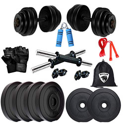 BULLAR Dumbbell Set, 16kg Dumbbell Set, 1 Pair of Adjustable Dumbbell Rods with PVC Dumbbell Plates, Gym Equipments, Home Gym Combo, Exercise & Fitness Sets, 1 Kit Bag and Accessories