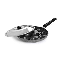 BMS Lifestyle Non-Stick Aluminium 12-Cavity Single Handle Appam Patra with Lid, Grey