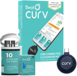 BeatO Curv Glucometer (Type-C USB) with 10 Strips and 10 Lancets Glucometer (Black) Glucometer(Black)