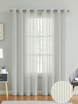 Cortina Polyster Linen Solid Sheer Curtain Set with Eyelet Rings Non Blackout Door Curtain - Set of 2 - White