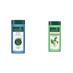 Biotique Bio Kelp Protein Shampoo for Falling Hair Intensive Hair Regrowth Treatment, 180ml & Biotique Bio Green Apple Fresh Daily Purifying Shampoo and Conditioner for Oily Scalp and Hair, 180m