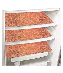 PrettyKrafts 3 PCS Refrigerator Mats, Fridge Shelf Mats, Kitchen Shelf Liners, Drawer and Cabinet Liners, Washable Table Placemats, Easy to Clean Multipurpose Mats (Brown)