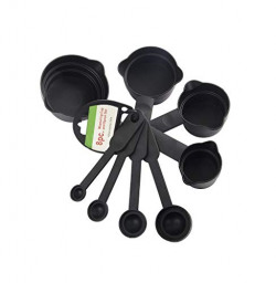 Raxon Innovation Measuring Cups & Spoons | Measuring Set with Spout BPA-Free and Dishwasher Safe | Measuring Cup, Tea, Table Spoon Set | (Black - Set of 1)