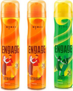 Engage Deo Combo 2 Intrigue for her 150ml and 1 Spirit for her 150ml Deodorant Spray - For Women(450 ml, Pack of 3)