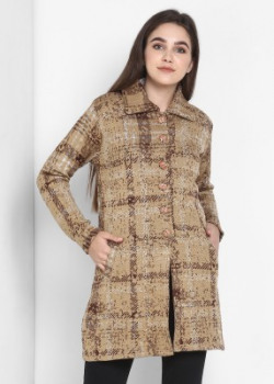 Pivl Checkered High Neck Casual Women Beige Sweater