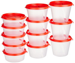 Amazon Brand - Solimo Nestable & Stackable Polypropylene Container Set, Round, Set of 12, Red