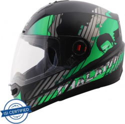 Steelbird SBA-1 Thalaiva Full Face ISI Certified Helmet Fitted Clear Visor Motorbike Helmet(Matt Black Green with Clear Visor)